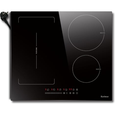 Karinear Plaque Induction Flexzone avec Prise, Plaque de Cuisson Induction 60 cm Encastrable avec Commande Tactile, Minuterie, Sécurité enfant, Boost, 220V-240V, 3500W