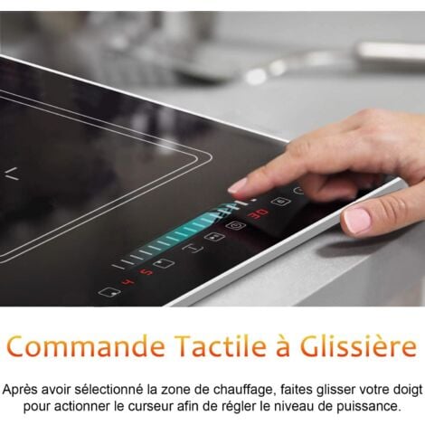 Plaque Induction avec Prise, Plaque à Induction 2 Feux, Plaque de Cuisson électrique Encastrable avec Cadre, 29cm, 3500W, Zone Flexible pour le Gril, Bord Inox, Cooksir