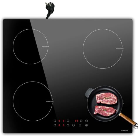 NOXTON Plaque Induction 4 Feux Encastrable, Plaque Electrique avec VDE Fiche, Table de Cuisson Induction avec Commande Tactile, Sécurité Enfant, Minuterie, Plaque de Cuisson Electrique 3500W