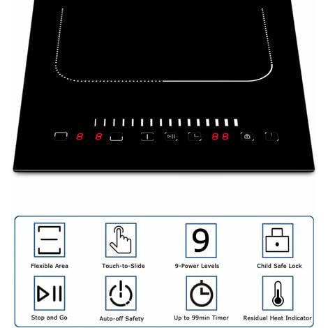 Plaque Induction 2 Feux, Karinear Plaque de Cuisson à Induction 2 Foyers, Table de Cuisson électrique Encastrable avec Prise, 3500 W, Verre Noir