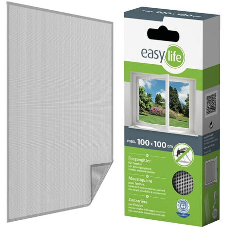 Store Menuiserie – Moustiquaire de fenêtre 100 x 100 cm – Sans perçage avec bande auto-agrippante – Toile en polyester lavable – Protection contre insectes et pollens (1/5)