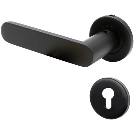 Poignées de Porte, Rosace Noir, Carré 7, Fermeture pour Clé Cylindre, Fabrication Française (1/2)