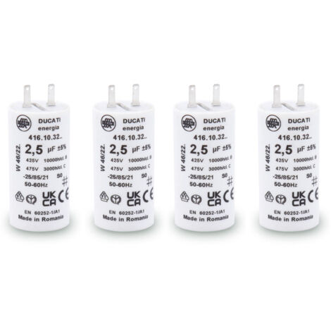 Store Menuiserie – Lot de 4 condensateurs 2,5 µF à cosses – Tension 450V AC – Durée de vie 10 000 heures – Pour réparation moteur volet roulant