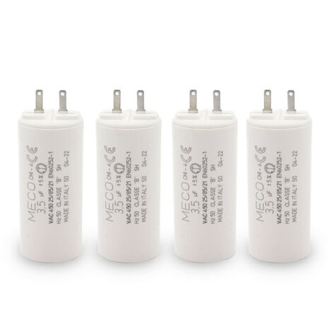 Store Menuiserie – Lot de 4 condensateurs 3,5 uF – Tension 400 V AC – Longueur 60 mm avec cosses – Durée de vie 10 000 heures pour moteurs de volets roulants