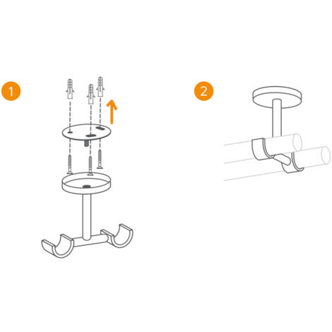 MDEKOR Kit de tringle à rideaux, 2 voies, 420 cm, pour montage au plafond, en métal, diamètre 19 mm, noir MDEKOR Kit de tringle à rideaux, 2 voies, 420 cm, pour montage au plafond, en métal, diamètre 19 mm, noir