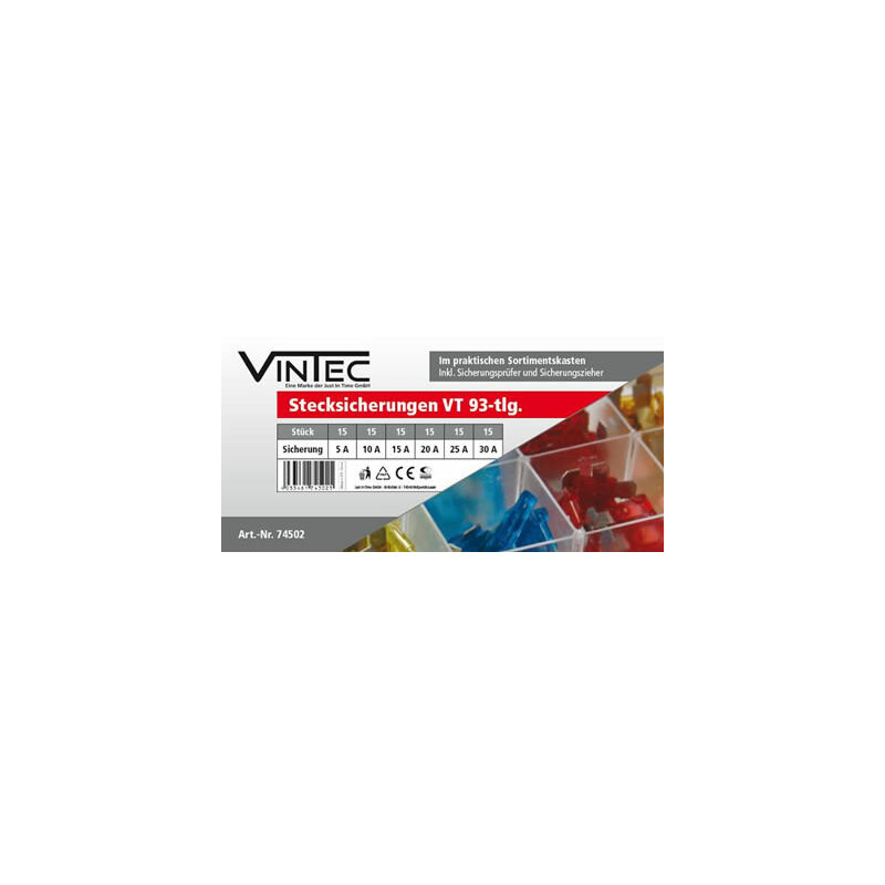 Assortiment de 93 fusibles pour voiture en coffret - VINTEC