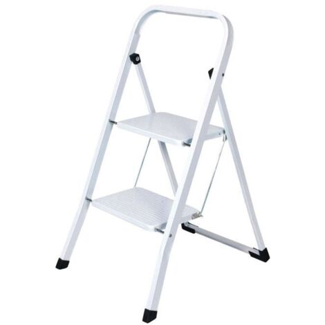 Dema – Marchepied 2 marches blanc – Hauteur 47 cm – Charge max 150 kg – Pieds antidérapants pour sécurité – Dimensions plié 90 x 46 x 3,8 cm