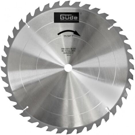 Güde – Lame de scie circulaire 500mm – Alésage 30mm – 40 dents pour coupes précises dans bois dur – Compatible G01725 et G75771