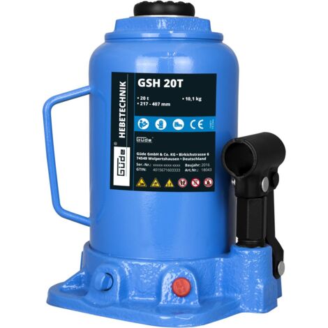 Güde – Cric bouteille hydraulique 20 t – Capacité de levage 217-407 mm – Large embase en alliage pour stabilité – Ø surface d'appui 42 mm - GSH 20 T
