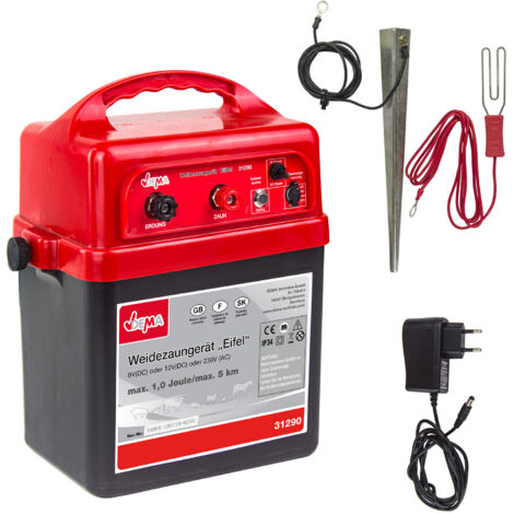 Petsafe – Électrificateur de clôture Eifel 12/230 Volt – Alimentation 12V/230V – Impulsion 9000V – Longueur 5 km – Protection IP34