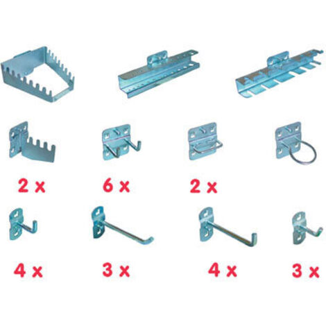Güde – Set crochet 43-pièces – Panneau perforé 10x10mm – Crochets pour outils et accessoires – Compatible avec mobiliers PRACO - MOD23201