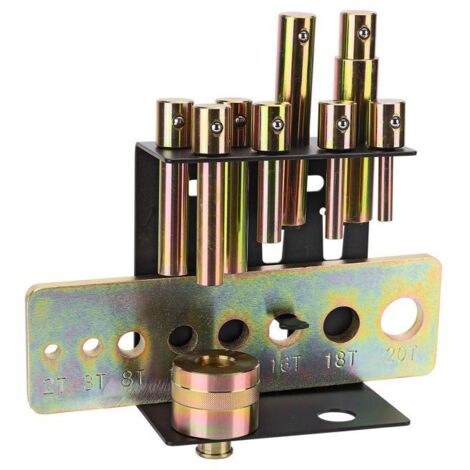 Dema – Outils de pression pour presse d'atelier 2 à 20T – Acier galvanisé – Adaptateur Ø 22 mm – Fixation murale incluse – 9 pièces