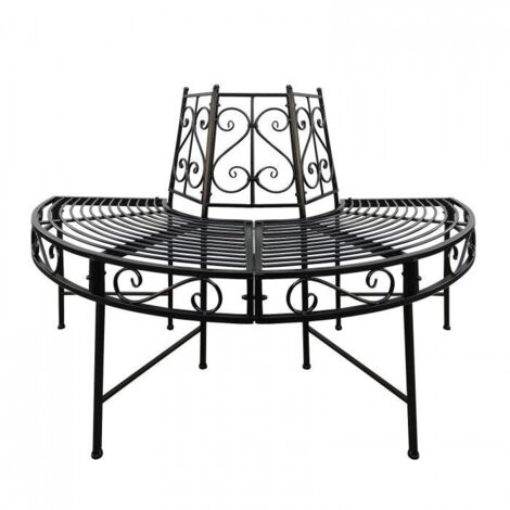 Dema – Banc demi-rond en métal pour jardin – Dimensions Ø1250 x H830 mm – Charge 150 kg – Protections de sol en PVC