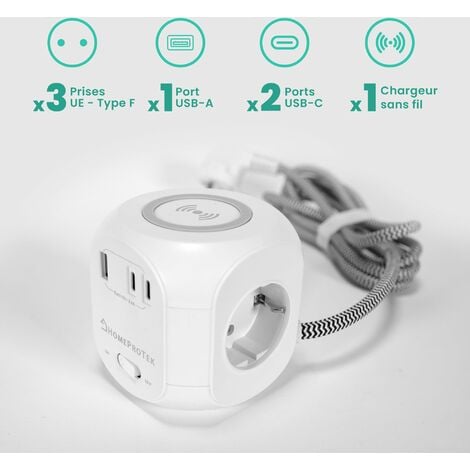 Prise De Multiprise USB Encastrée, Circuit De Protection De Charge Cordon  D'alimentation De 2 Mètres Station De Charge USB Pour Canapé En Matériau  ABS Pour Téléphone Portable 