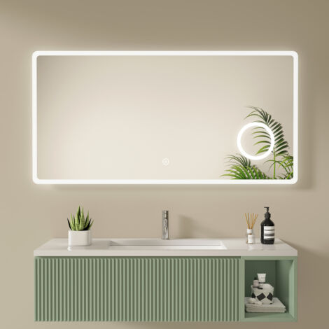 Miroir De Maquillage LED 120x60cm Avec Loupe 3X - Lumière 6500K, Interrupteur Tactile | IP44, Mural