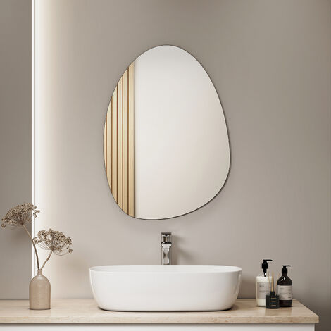 S'Afielina – Miroir mural asymétrique 75×55 cm – Ultra-mince 1 cm – Film anti-éclatement – Installation facile horizontalement ou verticalement