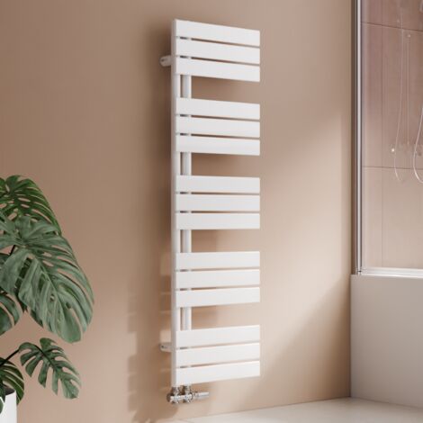 S'Afielina – Sèche-serviettes eau chaude 570W tube plat sans vanne – Dimensions 132×400mm – Acier résistant à l'humidité – Installation facile