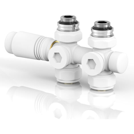 S'Afielina – Vanne thermostatique multibloc pour radiateur – Finition blanche – Compatible tuyaux 15 mm et 16 mm – Régulation précise de température