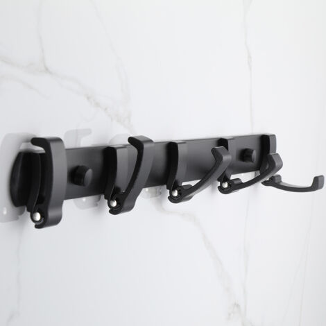 S'AFIELINA Porte-manteau mural pliable noir avec 5 crochets mobiles pour vestes, manteaux et sacs