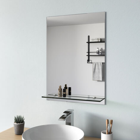 S'Afielina – Miroir de salle de bain 50 x 70 cm – Verre cristal durable sans cuivre – Étanchéité IP44 – Étagère en verre trempé 8mm