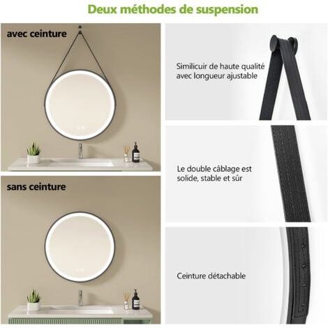 S'AFIELINA Miroir de maquillage rond avec éclairage LED et