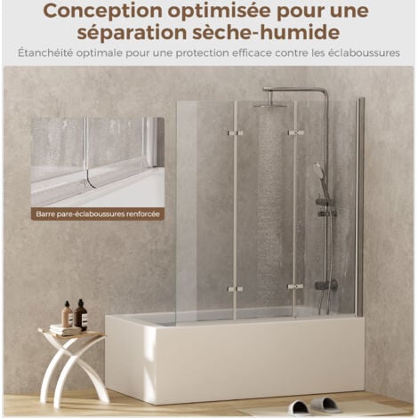 EMKE Pare-baignoire Paroi De Douche Pour Baignoire Noir Mat 2 Parties Pliable 100x140cm Pare Baignoire 6mm Nano Glass 89026355