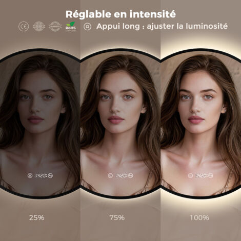 Miroir Salle De Bain Asymétrique S'AFIELINA 60x45cm - Éclairage LED, Antibuée, Bluetooth, Horloge