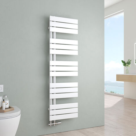 S'Afielina – Sèche-serviette eau chaude en acier 1320x400mm – Puissance 570W – Radiateur à panneau plat blanc – Connexion latérale G1/2' (1/5)