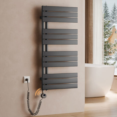 S'AFIELINA Sèche-Serviettes Électrique Radiateur à panneau plat Radiateur sèche-sûrviettes avec Tige chauffante avec thermostat, à commande électrique, Anthracite,104.1x50 cm 600Watts