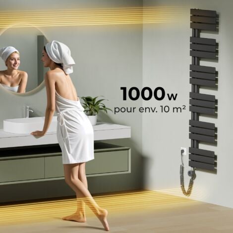 S’AFIELINA Radiateur Sèche-serviettes Electrique avec thermostat programmable, chauffe-serviettes électrique avec contrôle de la température, Anthracite 159.9x50 cm 1000Watts