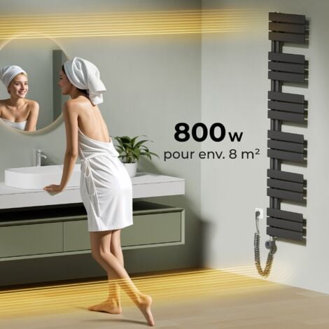S’AFIELINA Radiateur Sèche-serviettes Electrique avec thermostat programmable, chauffe-serviettes électrique avec contrôle de la température, Anthracite 159.9x40 cm 800Watts