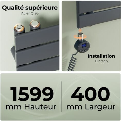 S’AFIELINA Radiateur Sèche-serviettes Electrique avec thermostat programmable, chauffe-serviettes électrique avec contrôle de la température, Anthracite 159.9x40 cm 800Watts