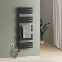 S'Afielina – Sèche-serviette électrique 800W – Thermostat programmable – Montage mural – Tube plat unilatéral – Couleur anthracite 132x50 cm - 800Watts