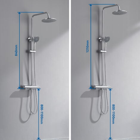Sistema doccia con termostato, Auralum Colonna Doccia Termostatico con Miscelatore, soffione e doccetta Altezza regolabile dopo l'installazione 84-121 cm, Chrom