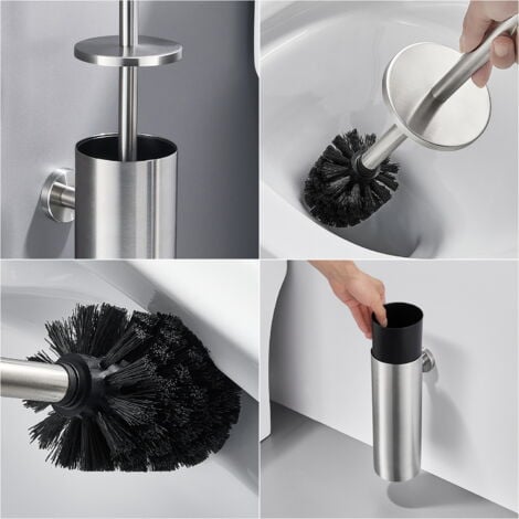 5X Portascopino WC Bagno in Acciaio Inox a Parete 5pcs Nero Scopino Per WC  e Supporto