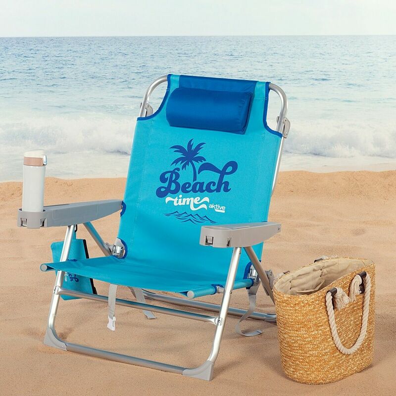 Silla de Playa con Mesa Plegable Azul