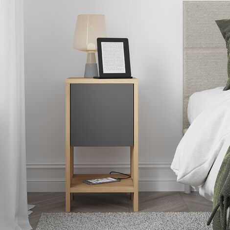 Decortie Ema Moderner Nachttisch 30cm Breite Schlafzimmermöbel - Eiche / Anthrazit Grau