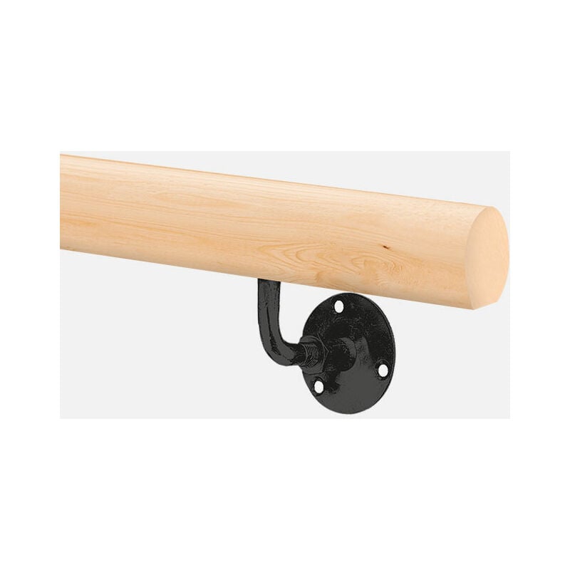 Kit main courante murale ronde en bois + supports de fixation