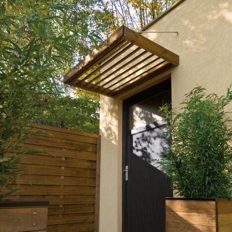 Auvent brise-soleil contemporain en bois pour porte dentrée 120 cm Lumilam