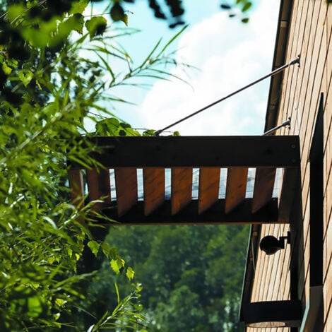 Auvent brise-soleil contemporain en bois pour porte dentrée 120 cm Lumilam