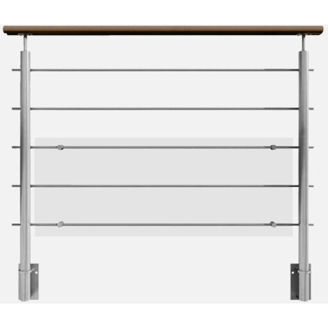 INOCA - Garde-corps en inox main courante bois - Fixation latéral - Gris