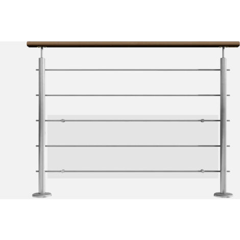 INOCA - Garde-corps en inox main courante bois - Fixation à plat - Gris