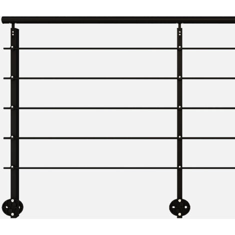 Kordo – Garde-corps latéral 2m en aluminium noir RAL 9005 – Fixation rapide – Poteaux rectangulaires pour sécurité intérieure/extérieure