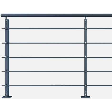 Kordo – Kit garde-corps 2m aluminium 7016 – Fixation à plat – Poteaux rectangulaires pour mezzanines et balcons – Normes de sécurité NF P 01-012