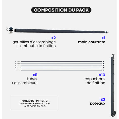 INITIO - Kit garde-corps 2m latéral - Aluminium 7016