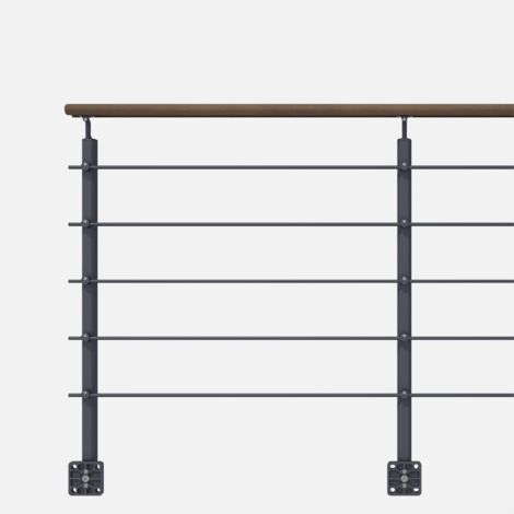 OPALU - Kit garde-corps anthracite avec main courante kebony 2m en applique