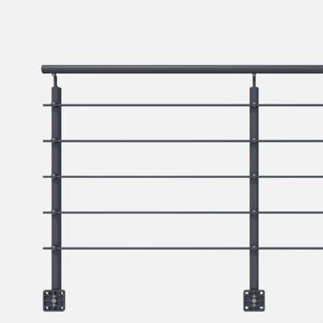 Kordo – Kit garde-corps prêt-à-poser 2m en aluminium gris anthracite – Fixation latérale – Pour intérieur et extérieur – Dimensions poteau 52x102x1136mm (1/3)