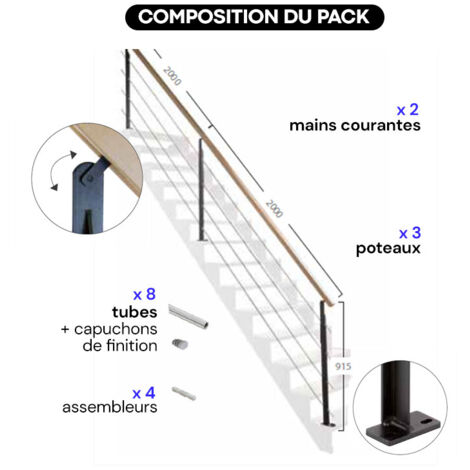 UNIVERSO - Kit garde-corps pour escalier 4m en acier noir