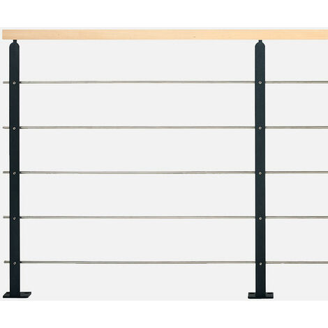 Kordo – Kit garde-corps 2m prêt à poser – Acier noir RAL9005 et main courante en hêtre verni – Pour espaces intérieurs – Installation simple