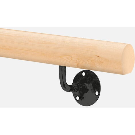 Kit main courante murale ronde en bois + supports de fixation